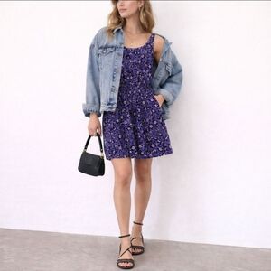 Loft Petites Sleeveless Boho Floral Dress Purple, Black & White Size XS